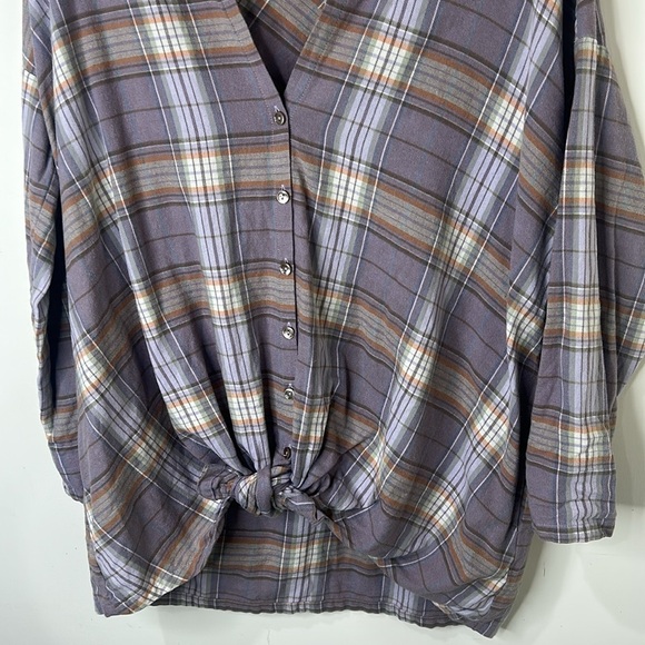 WE THE FREE Lilac Oversized Plaid Tie Front Button Down Flannel Size Small - Picture 14 of 16